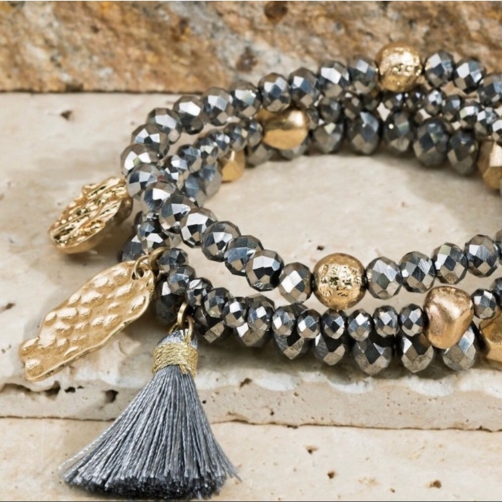 Hematite Shimmering Faceted Bracelet Set